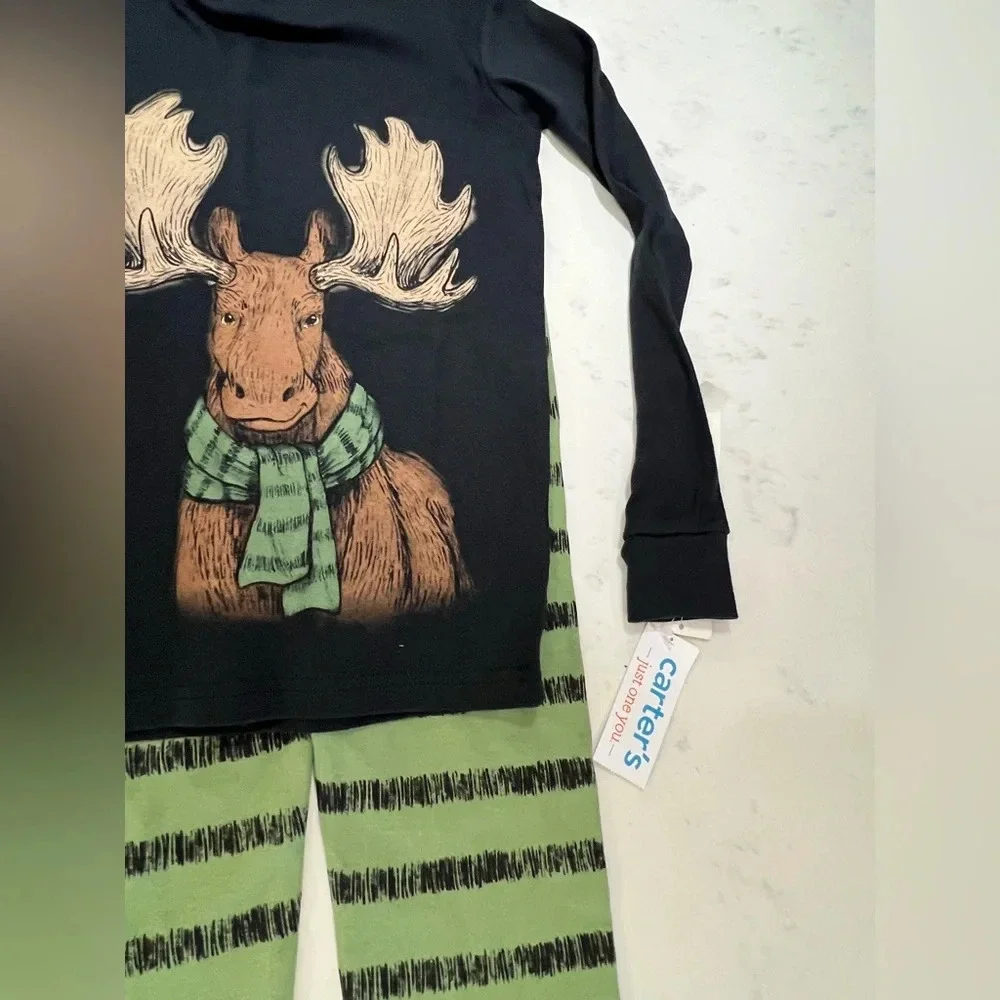 Carter's Black and Green Moose Pajama Set